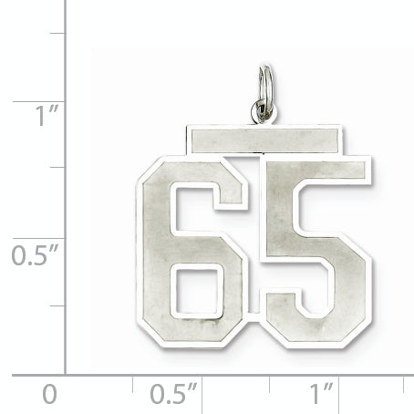 Sterling Silver Rhodium-plated Large Satin Number 65 Charm