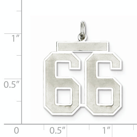 Sterling Silver Rhodium-plated Large Satin Number 66 Charm