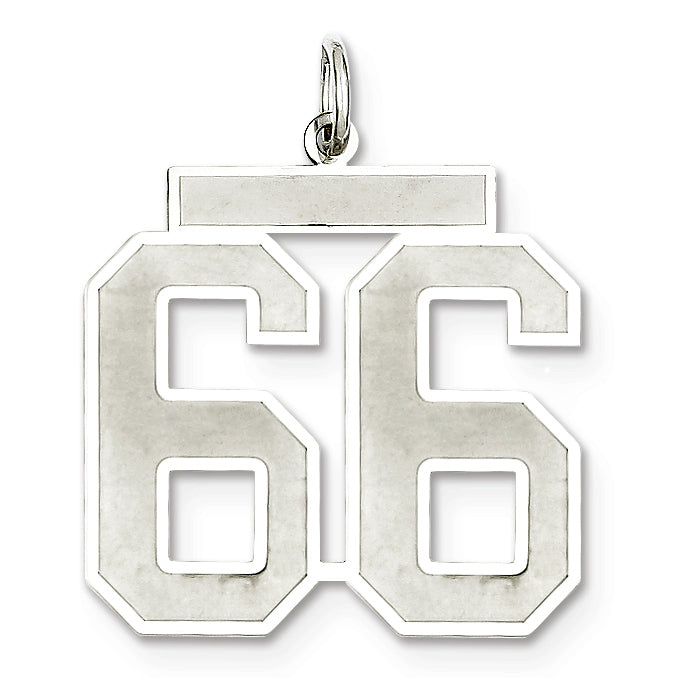Sterling Silver/Rhodium-plated Satin Number 66 Charm