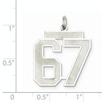 Sterling Silver Rhodium-plated Large Satin Number 67 Charm