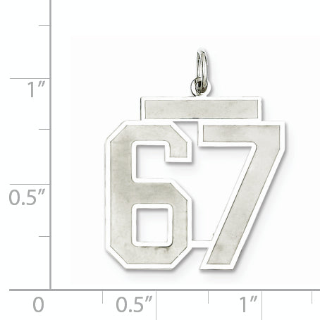 Sterling Silver Rhodium-plated Large Satin Number 67 Charm