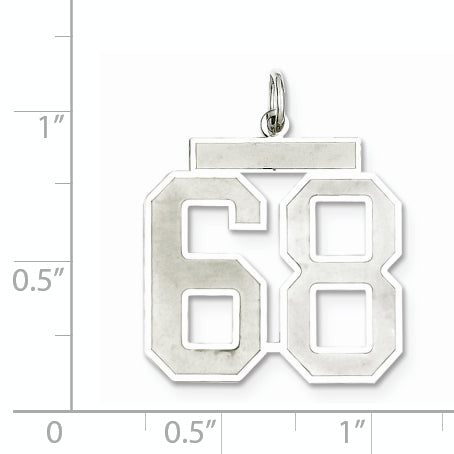 Sterling Silver Rhodium-plated Large Satin Number 68 Charm
