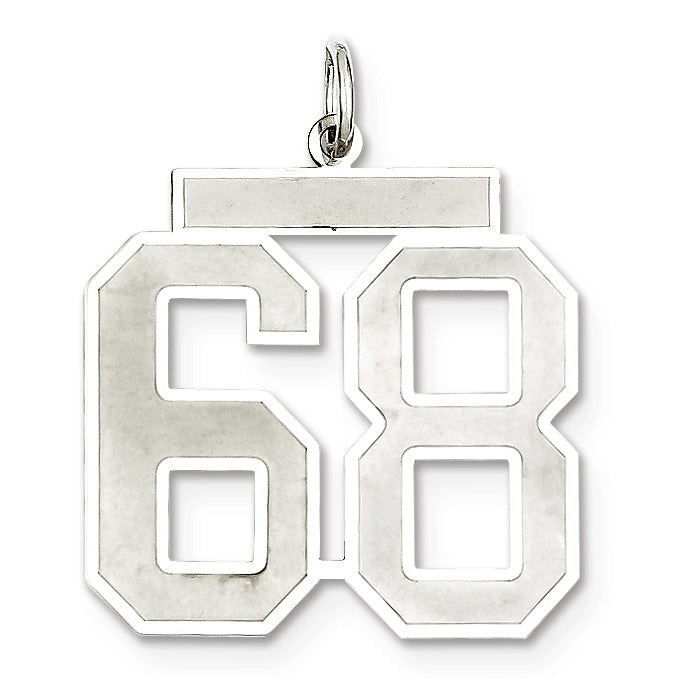 Sterling Silver/Rhodium-plated Satin Number 68 Charm