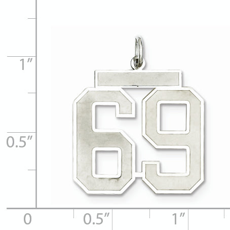 Sterling Silver Rhodium-plated Large Satin Number 69 Charm