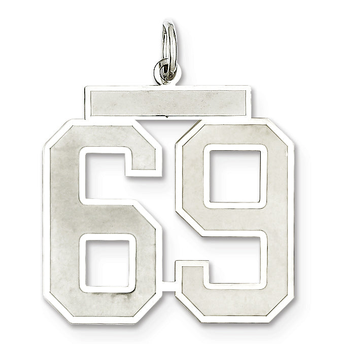Sterling Silver/Rhodium-plated Satin Number 69 Charm