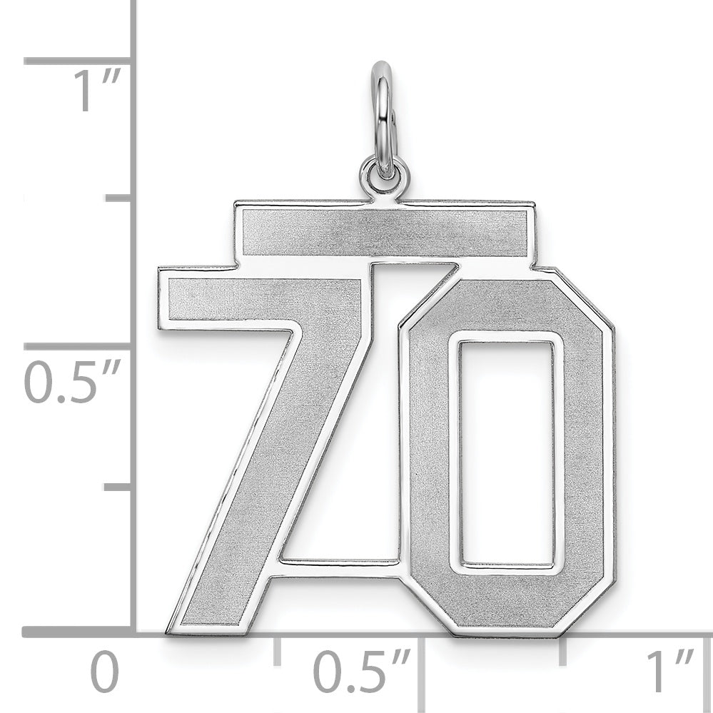 Sterling Silver Rhodium-plated Large Satin Number 70 Charm
