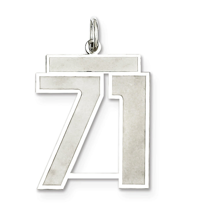 Sterling Silver/Rhodium-plated Satin Number 71 Charm