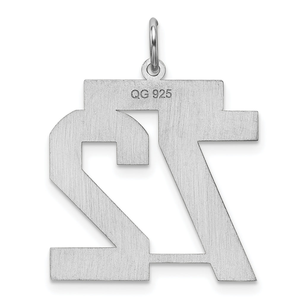 Sterling Silver Rhodium-plated Large Satin Number 72 Charm