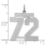 Sterling Silver Rhodium-plated Large Satin Number 72 Charm