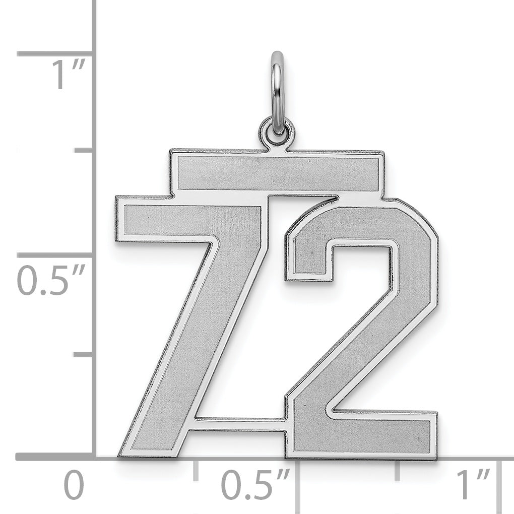 Sterling Silver Rhodium-plated Large Satin Number 72 Charm