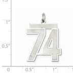 Sterling Silver Rhodium-plated Large Satin Number 74 Charm