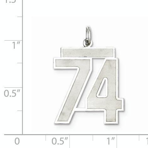 Sterling Silver Rhodium-plated Large Satin Number 74 Charm