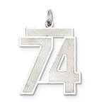 Sterling Silver/Rhodium-plated Satin Number 74 Charm