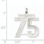 Sterling Silver Rhodium-plated Large Satin Number 75 Charm