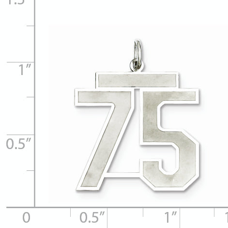 Sterling Silver Rhodium-plated Large Satin Number 75 Charm