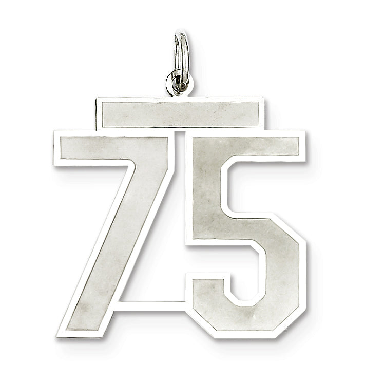 Sterling Silver/Rhodium-plated Satin Number 75 Charm