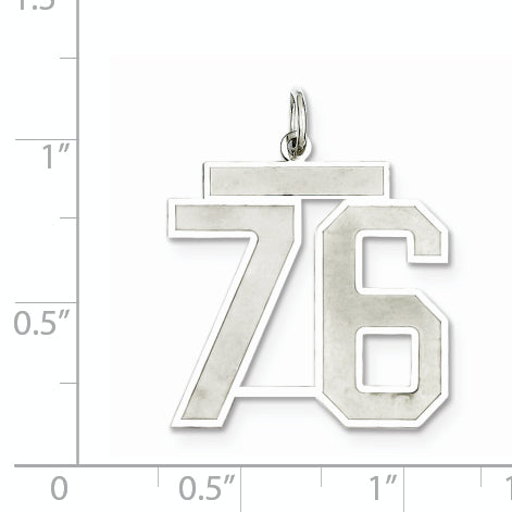 Sterling Silver Rhodium-plated Large Satin Number 76 Charm