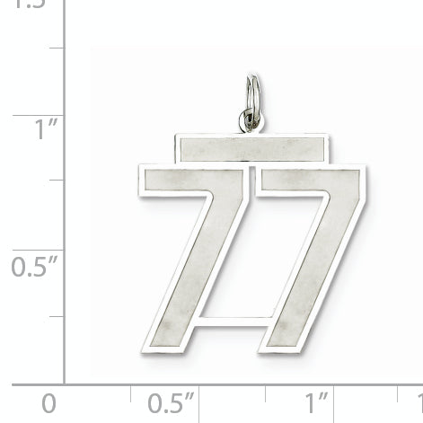 Sterling Silver Rhodium-plated Large Satin Number 77 Charm