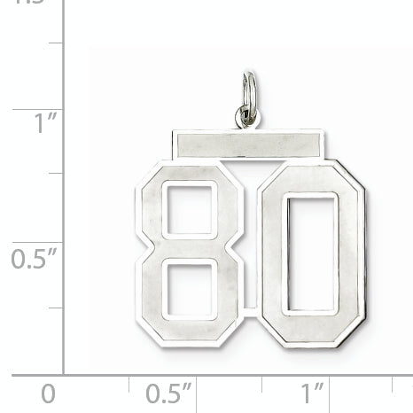 Sterling Silver Rhodium-plated Large Satin Number 80 Charm