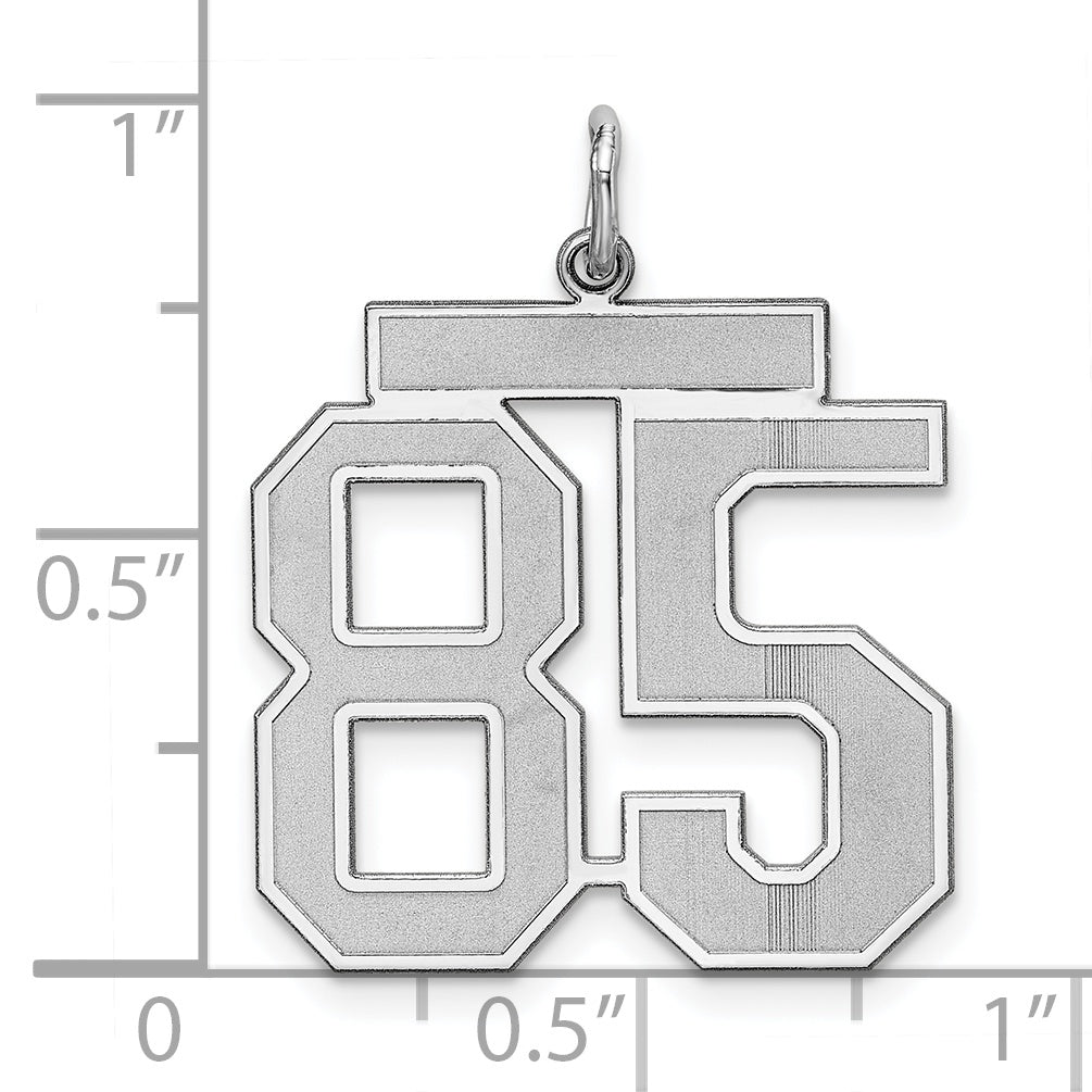 Sterling Silver Rhodium-plated Large Satin Number 85 Charm