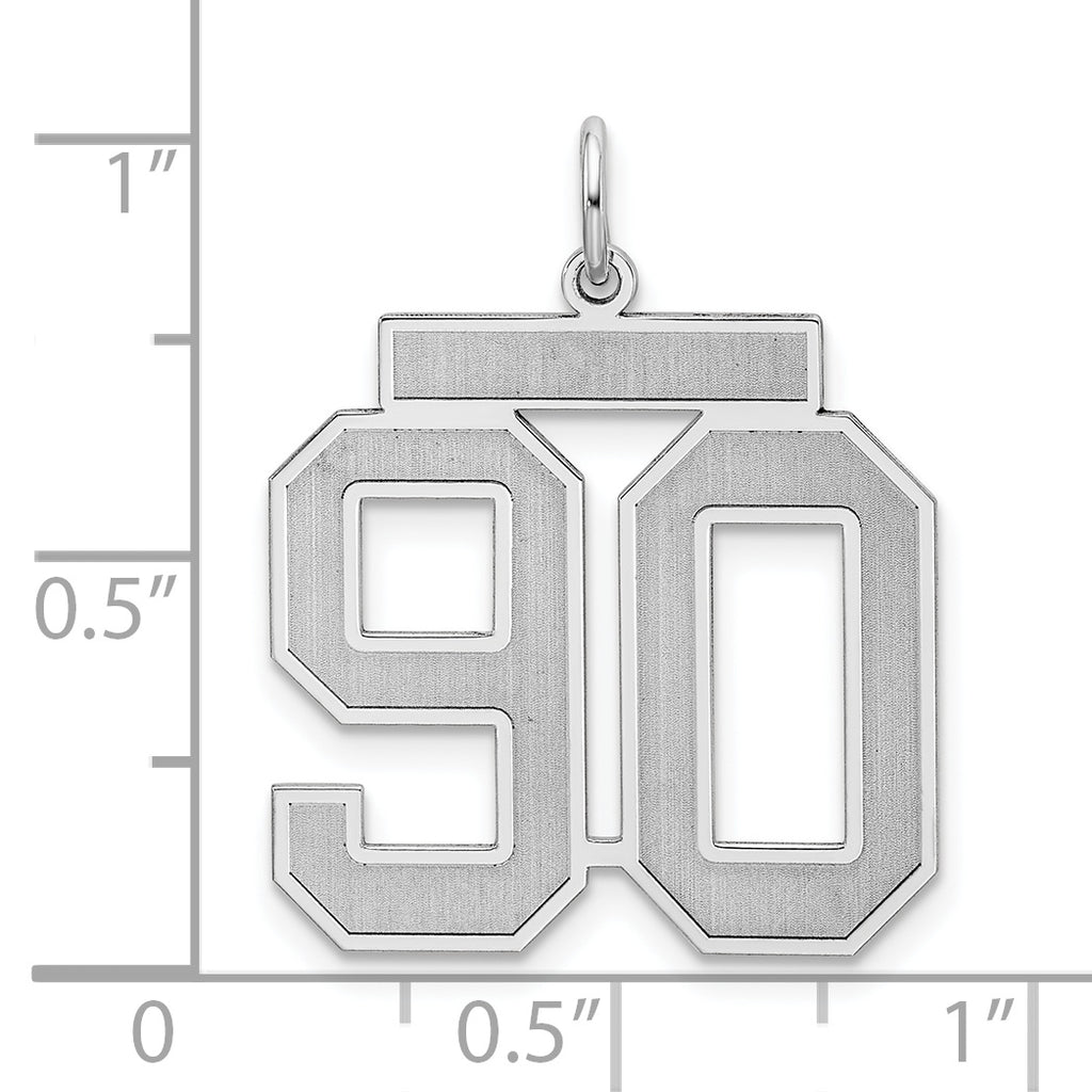Sterling Silver Rhodium-plated Large Satin Number 90 Charm