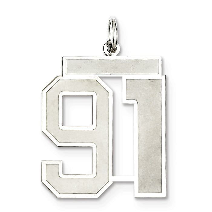Sterling Silver/Rhodium-plated Satin Number 91 Charm