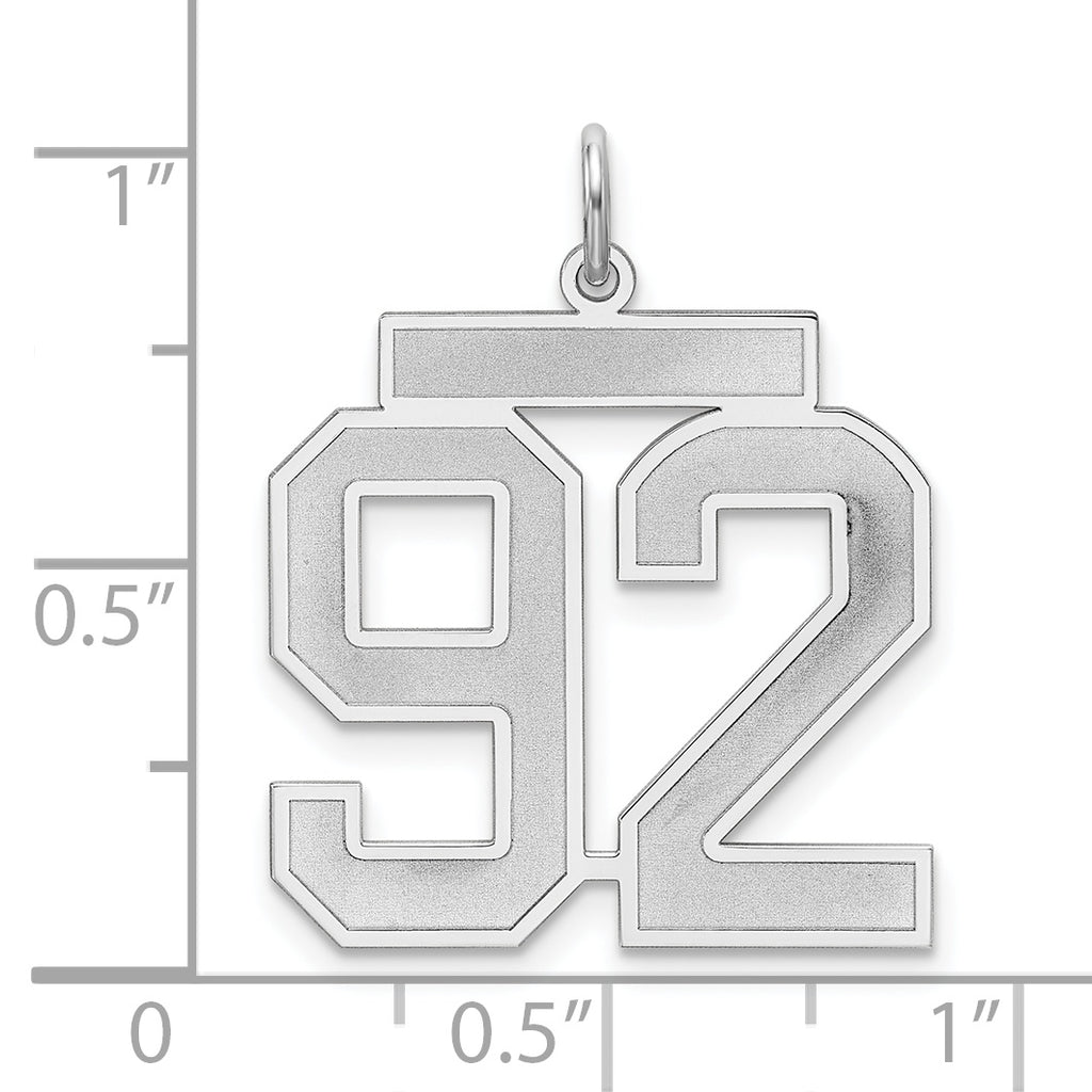 Sterling Silver Rhodium-plated Large Satin Number 92 Charm