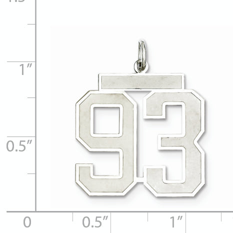 Sterling Silver Rhodium-plated Large Satin Number 93 Charm
