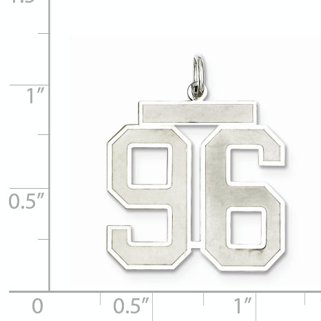Sterling Silver Rhodium-plated Large Satin Number 96 Charm
