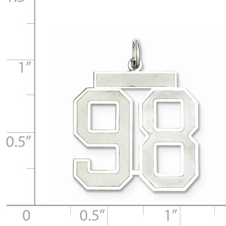 Sterling Silver Rhodium-plated Large Satin Number 98 Charm