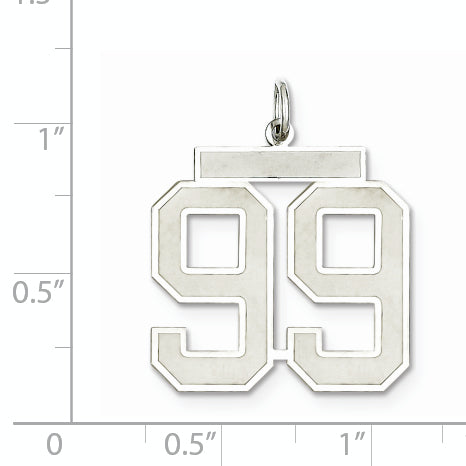 Sterling Silver Rhodium-plated Large Satin Number 99 Charm