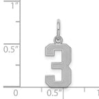 Sterling Silver/Rhodium-plated Satin Number 3 Charm