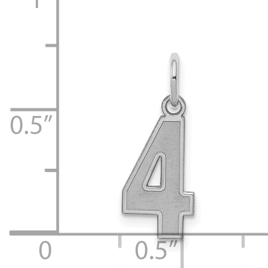Sterling Silver/Rhodium-plated Satin Number 4 Charm