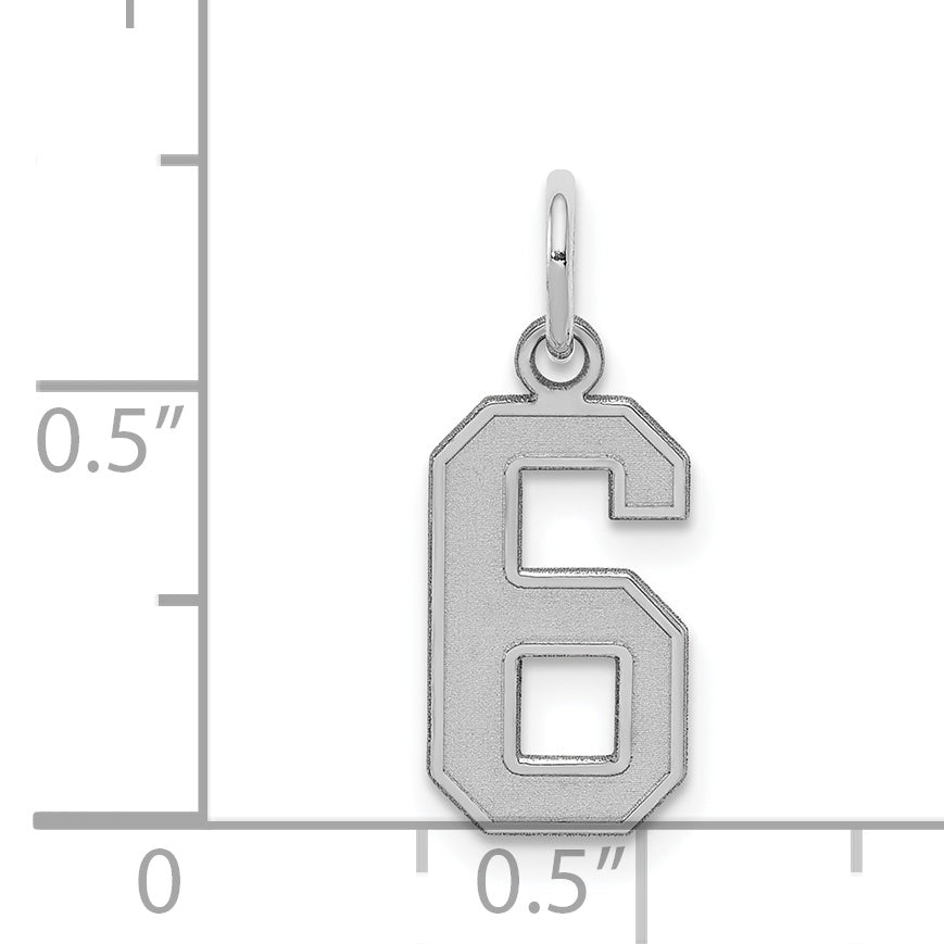 Sterling Silver/Rhodium-plated Satin Number 6 Charm