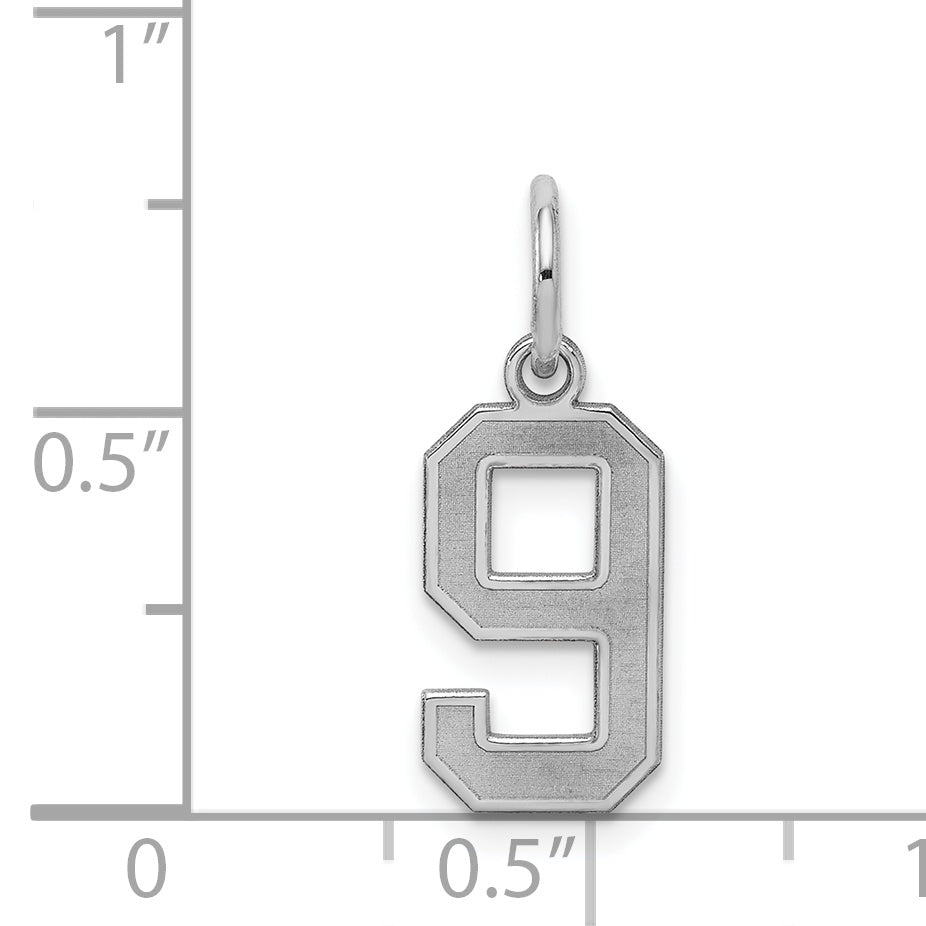 Sterling Silver/Rhodium-plated Satin Number 9 Charm