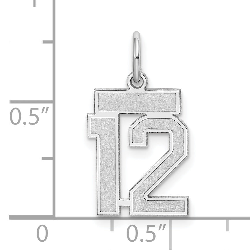Sterling Silver/Rhodium-plated Satin Number 12 Charm