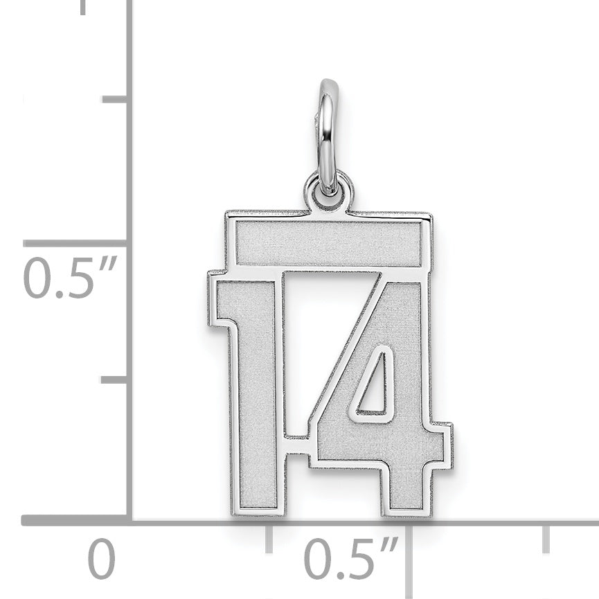 Sterling Silver Rhodium-plated Small Satin Number 14 Charm