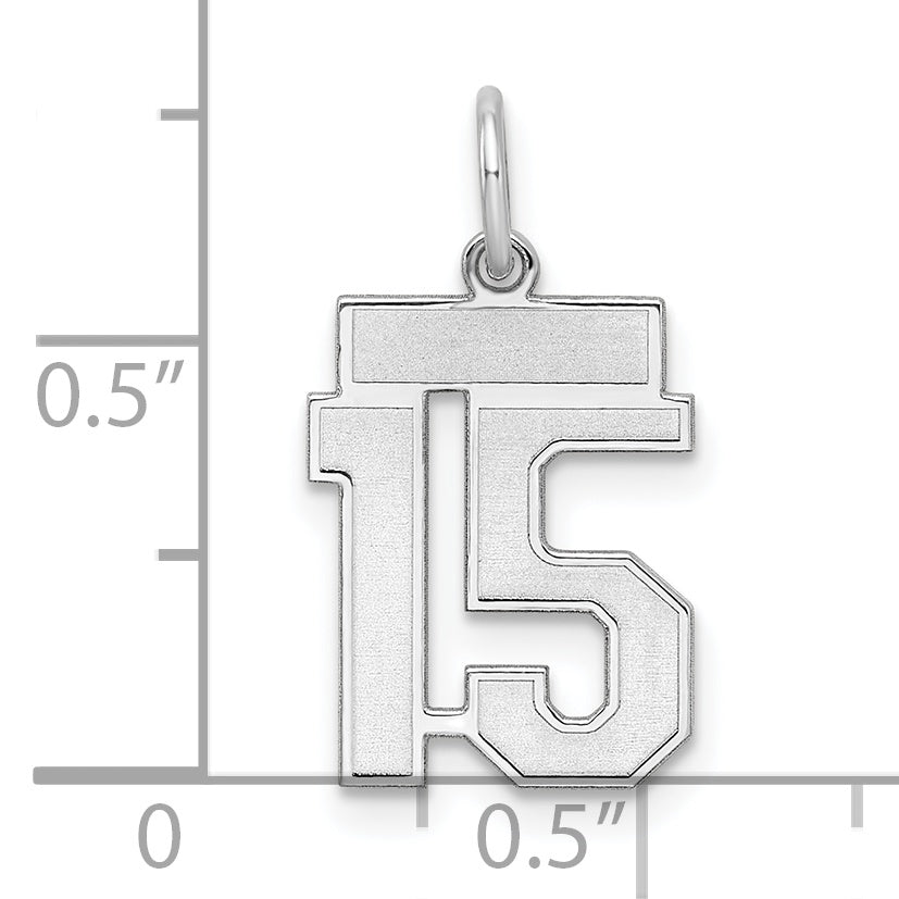 Sterling Silver Rhodium-plated Small Satin Number 15 Charm