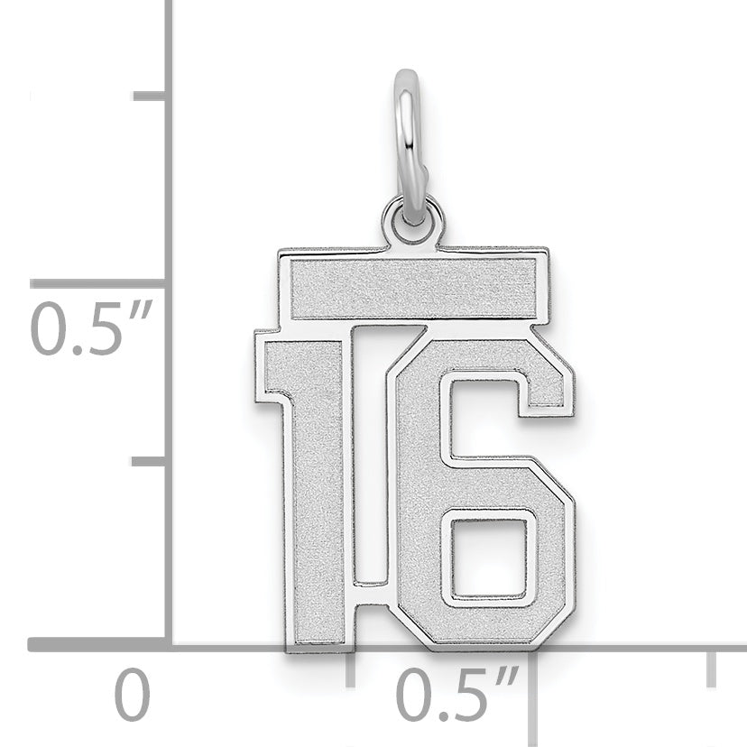 Sterling Silver Rhodium-plated Small Satin Number 16 Charm