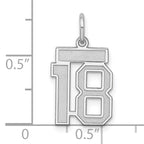Sterling Silver Rhodium-plated Small Satin Number 18 Charm