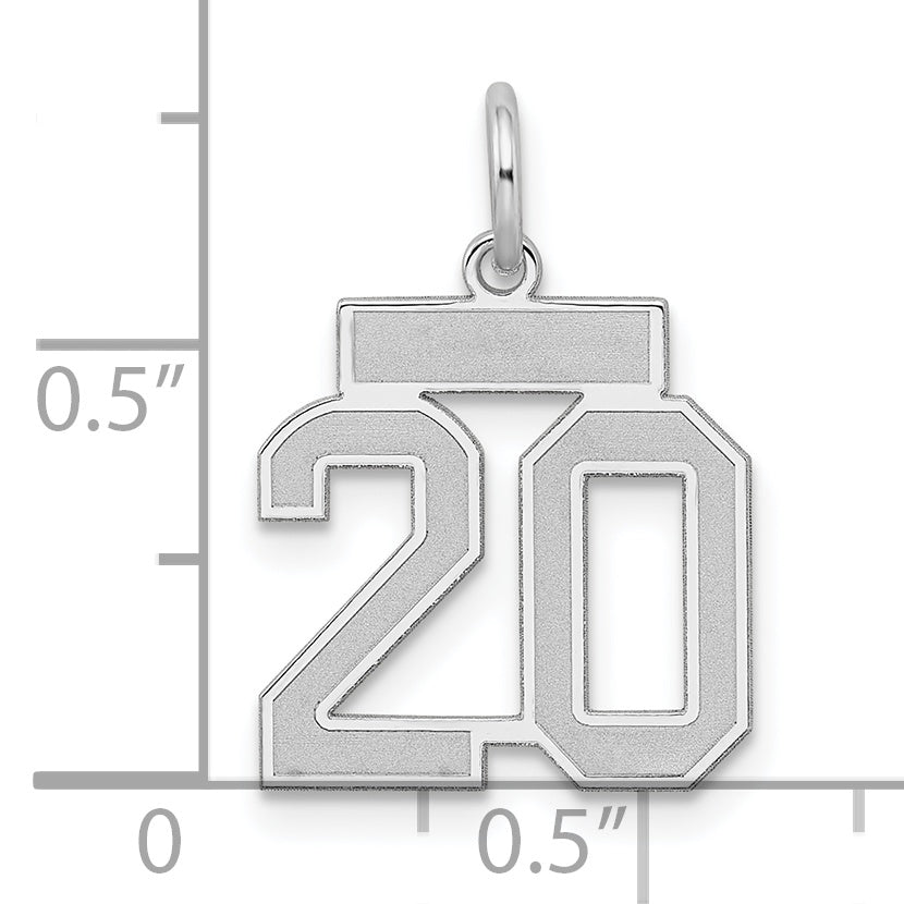 Sterling Silver Rhodium-plated Small Satin Number 20 Charm