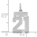 Sterling Silver Rhodium-plated Small Satin Number 21 Charm