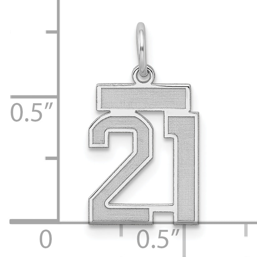Sterling Silver Rhodium-plated Small Satin Number 21 Charm
