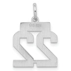 Sterling Silver Rhodium-plated Small Satin Number 22 Charm