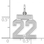 Sterling Silver Rhodium-plated Small Satin Number 22 Charm