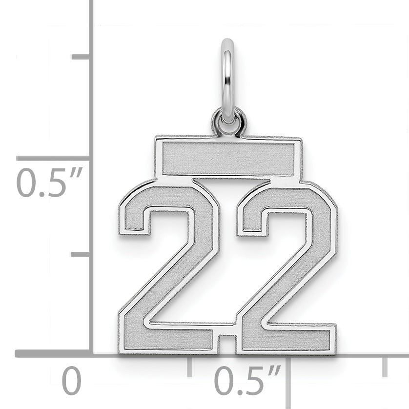 Sterling Silver Rhodium-plated Small Satin Number 22 Charm