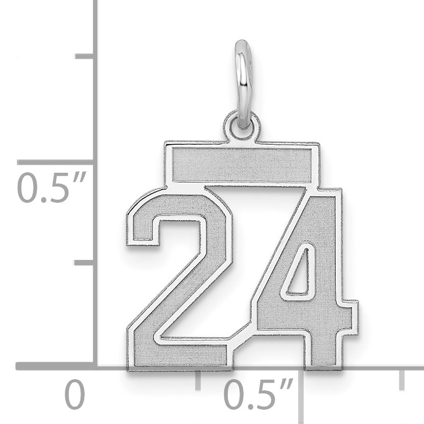 Sterling Silver Rhodium-plated Small Satin Number 24 Charm