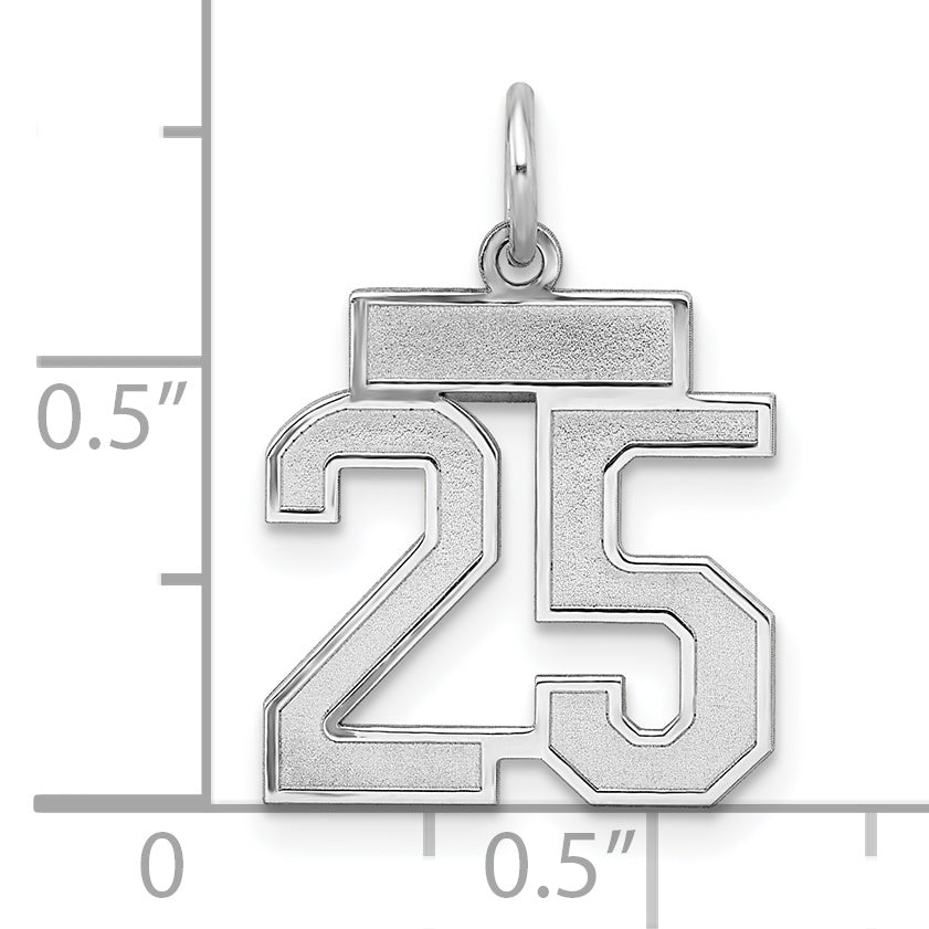 Sterling Silver Rhodium-plated Small Satin Number 25 Charm