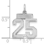 Sterling Silver Rhodium-plated Small Satin Number 25 Charm
