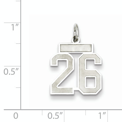 Sterling Silver Rhodium-plated Small Satin Number 26 Charm